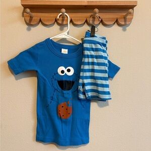 Hanna Andersson Blue Cookie Monster pajamas with Striped Shorts